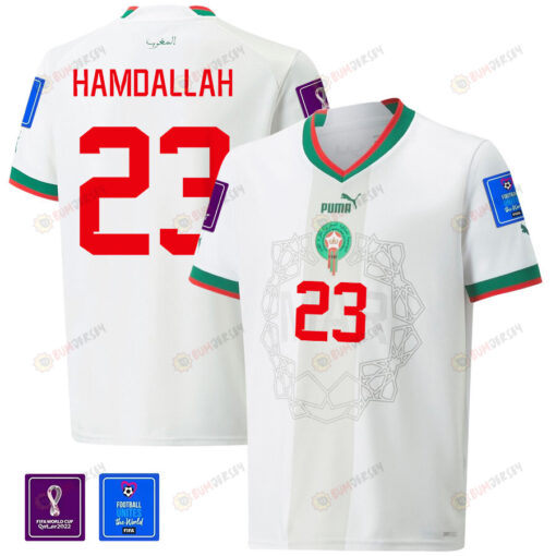 Morocco National Team FIFA World Cup Qatar 2022 Patch Abderrazak Hamdallah 23 Away Men Jersey