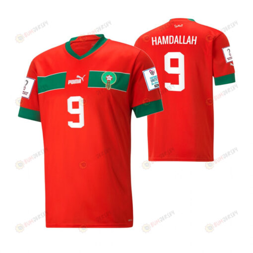 Morocco National Team FIFA World Cup Qatar 2022 Patch Abderrazak Hamdallah 9 Home Men Jersey