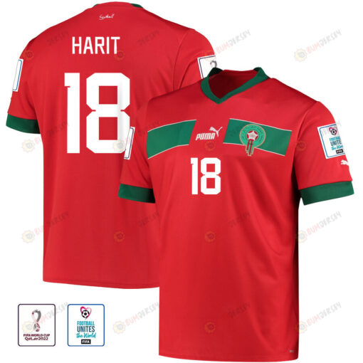 Morocco National Team FIFA World Cup Qatar 2022 Patch Amine Harit 18 Home Men Jersey