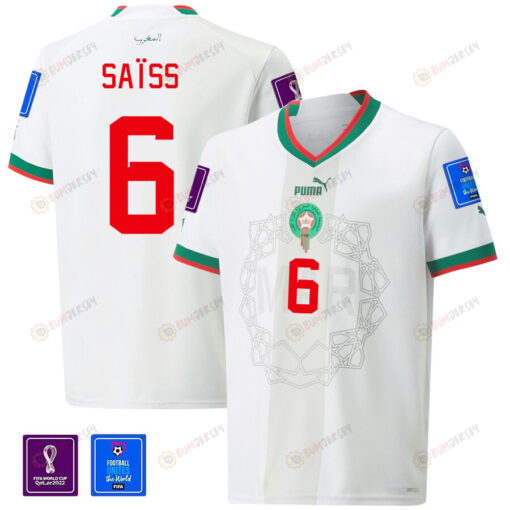 Morocco National Team FIFA World Cup Qatar 2022 Patch Away Men Jersey - Romain Sa?ss 6