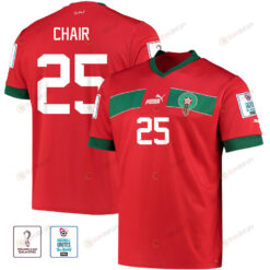 Morocco National Team FIFA World Cup Qatar 2022 Patch Ilias Chair 25 Home Men Jersey