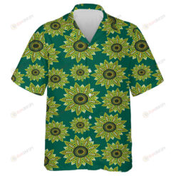 Mosaic Dots Sunflowers On Green Background Hawaiian Shirt
