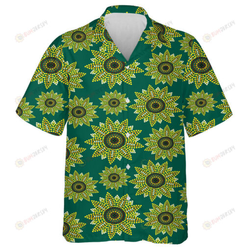 Mosaic Dots Sunflowers On Green Background Hawaiian Shirt