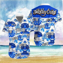 Motley Crue Blue White Short Sleeve Curved Hawaiian Shirt Summer