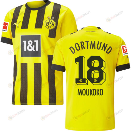 Moukoko 18 Borussia Dortmund Bundesliga Patch Men 2022/23 Home Player Jersey - Yellow