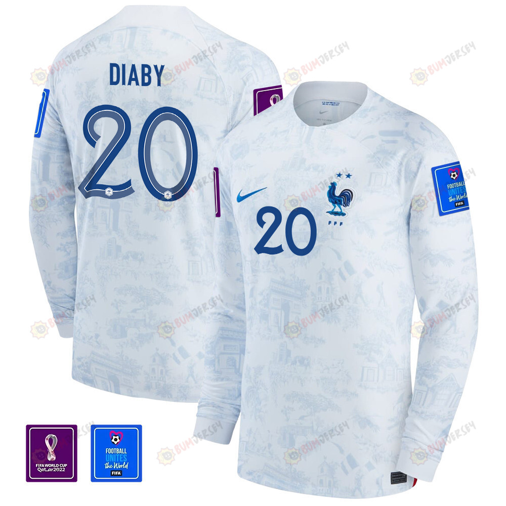 Moussa Diaby 20 France National Team FIFA World Cup Qatar 2022 Patch - Men Away Long Sleeve Jersey