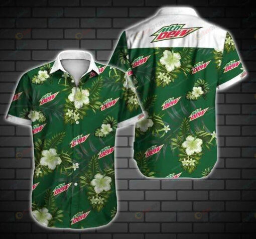 Mtn Dew Curved Hawaiian Shirt In Green Pattern