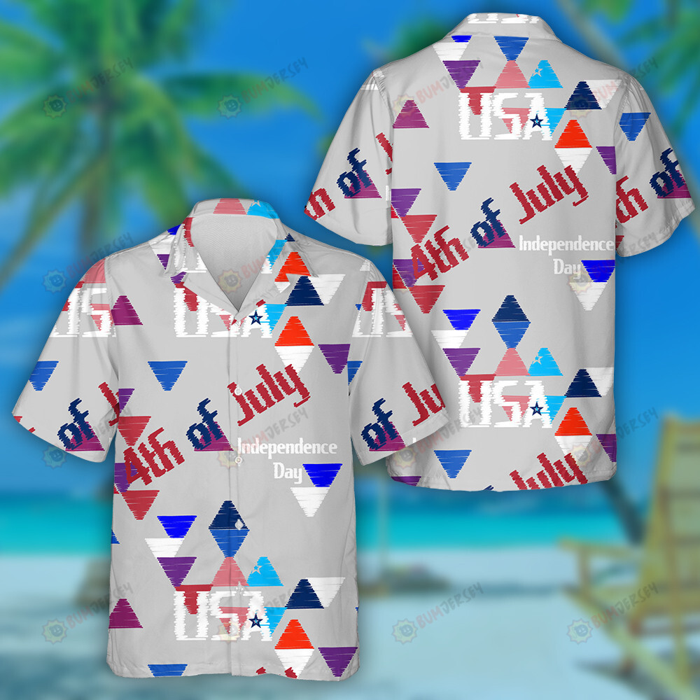 Multicolored Triangles Pattern With Words USA 4th Of July Hawaiian Shirt