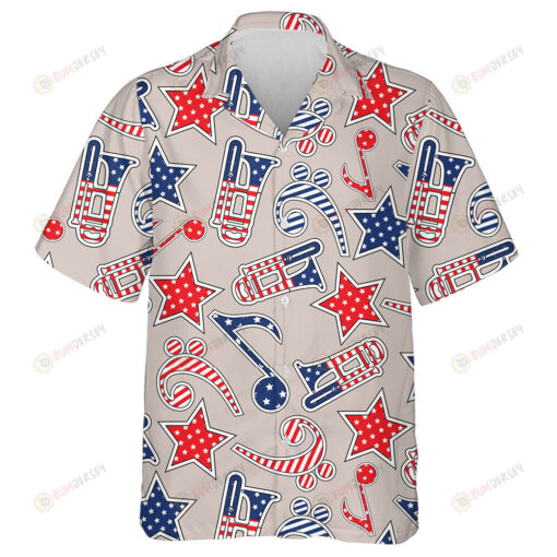 Musical Instrument With Stars And Music Notes In Flag Pattern Hawaiian Shirt