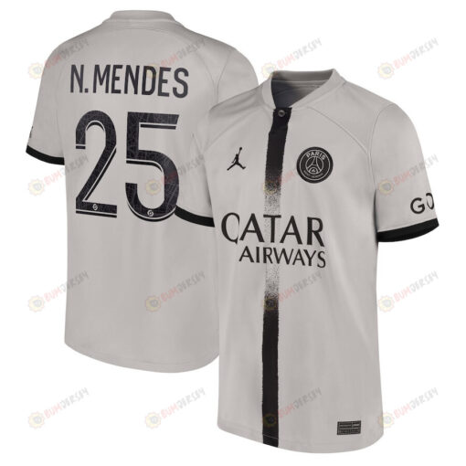 N.Mendes 25 Paris Saint-Germain Youth 2022/23 Away Player Jersey - Black