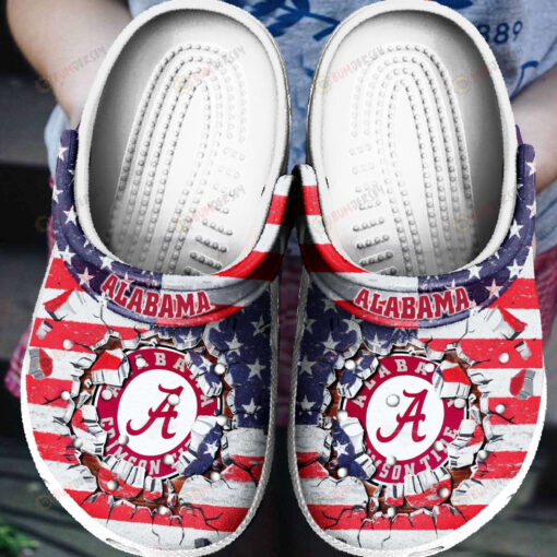 NCAA Alabama Crimson Tide Logo Broken U.S Flag Wall Crocband Clog Comfortable Water Shoes - AOP Clog