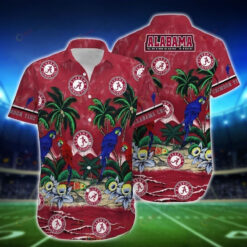 NCAA Alabama Crimson Tide Logo Parrot Coconut Tree Pattern Hawaiian Shirt SH1