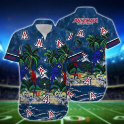 NCAA Arizona Wildcats Logo Blue Parrot Coconut Tree Hawaiian Shirt SH1