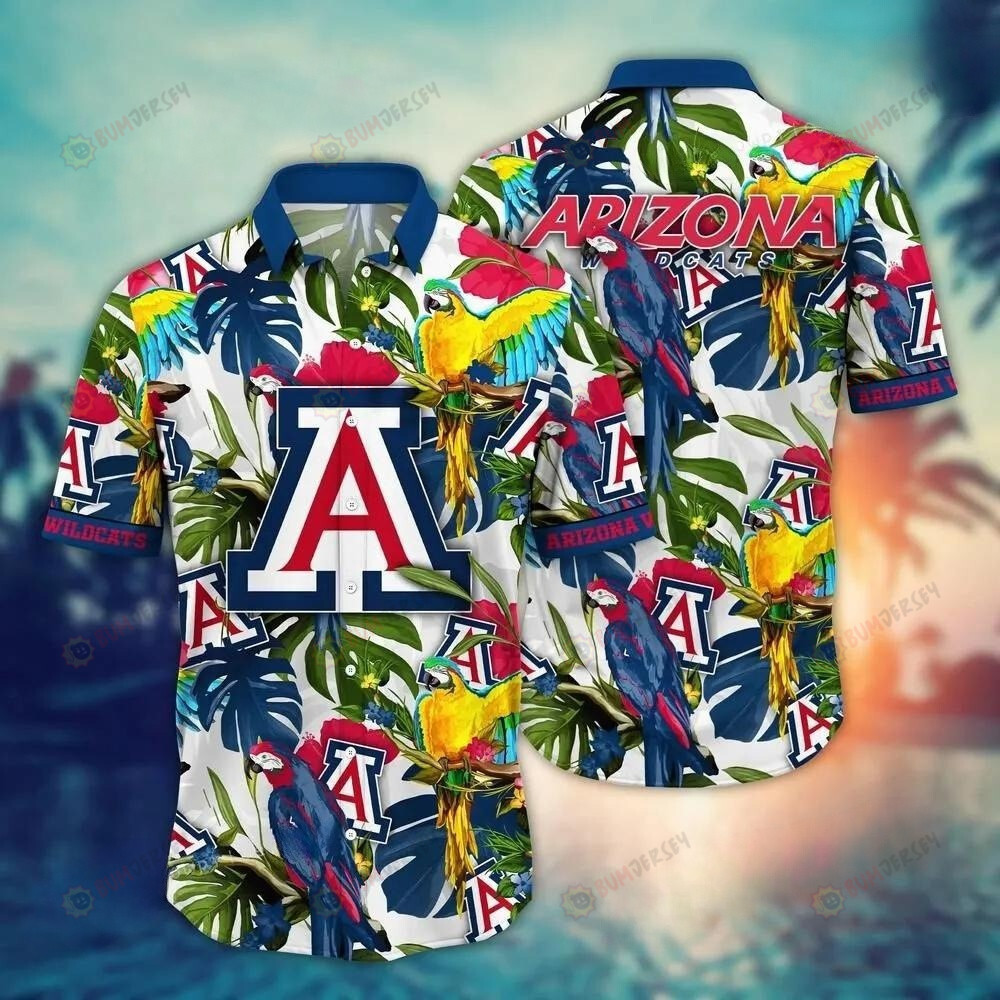 NCAA Arizona Wildcats Logo Parrot Tropical Flower Hawaiian Shirt SH1
