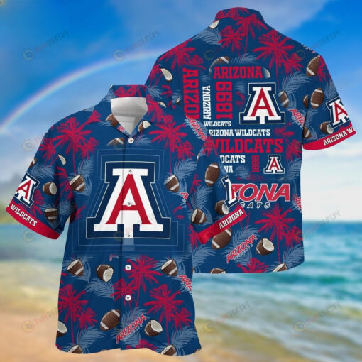 NCAA Arizona Wildcats Logo Red Blue Tropical Coconut Palm Leaf Hawaiian Shirt SH1