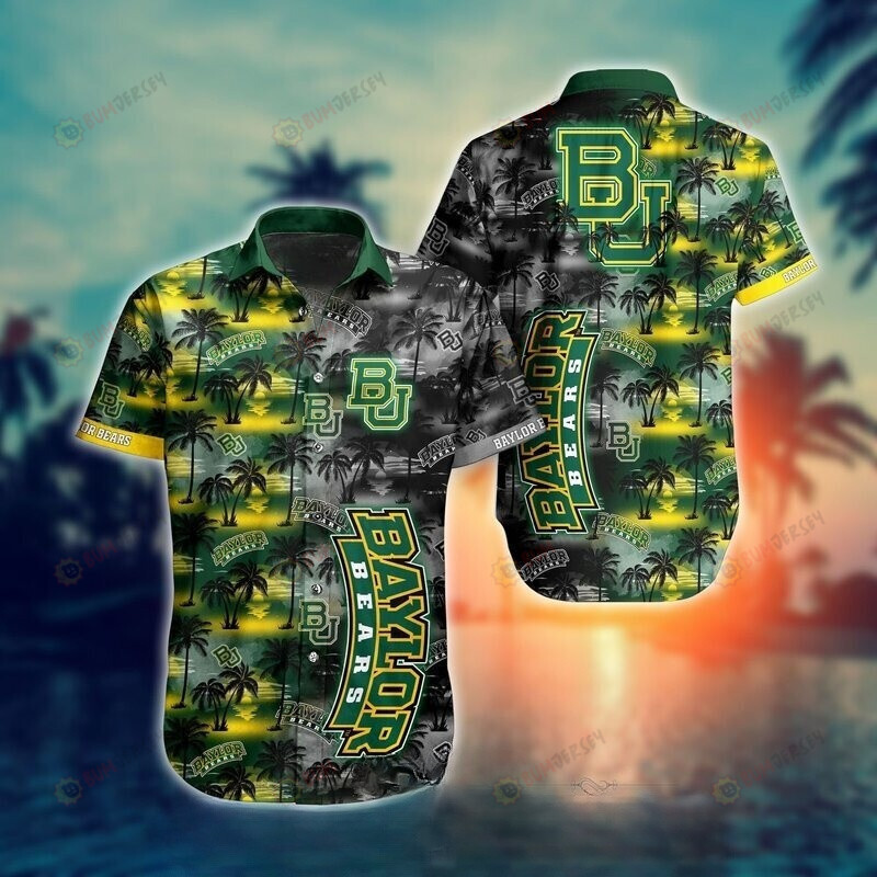 NCAA Baylor Bears Logo Coconut Tree Sunset Pattern Hawaiian Shirt SH1