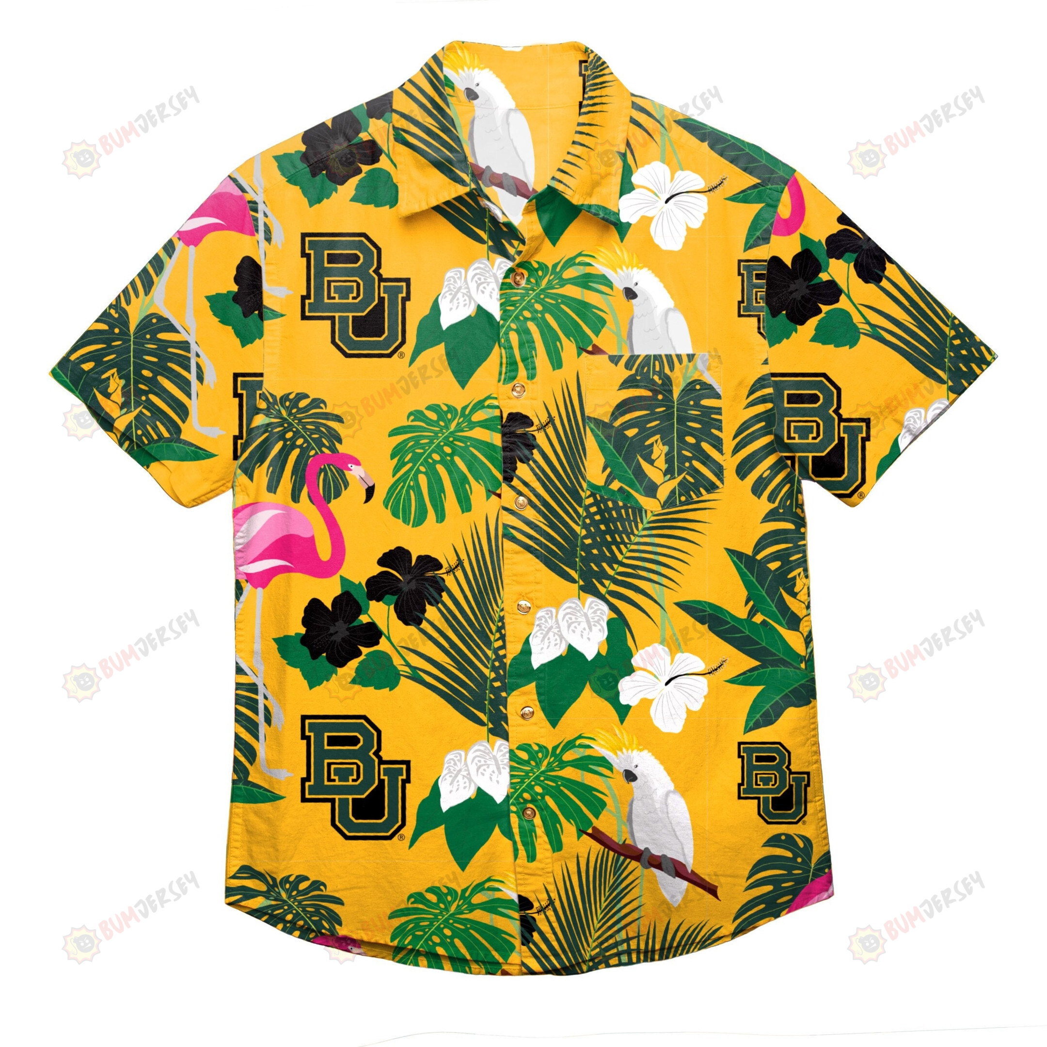 NCAA Baylor Bears Logo Flower Flamingo Leaf Pattern Hawaiian Shirt SH1