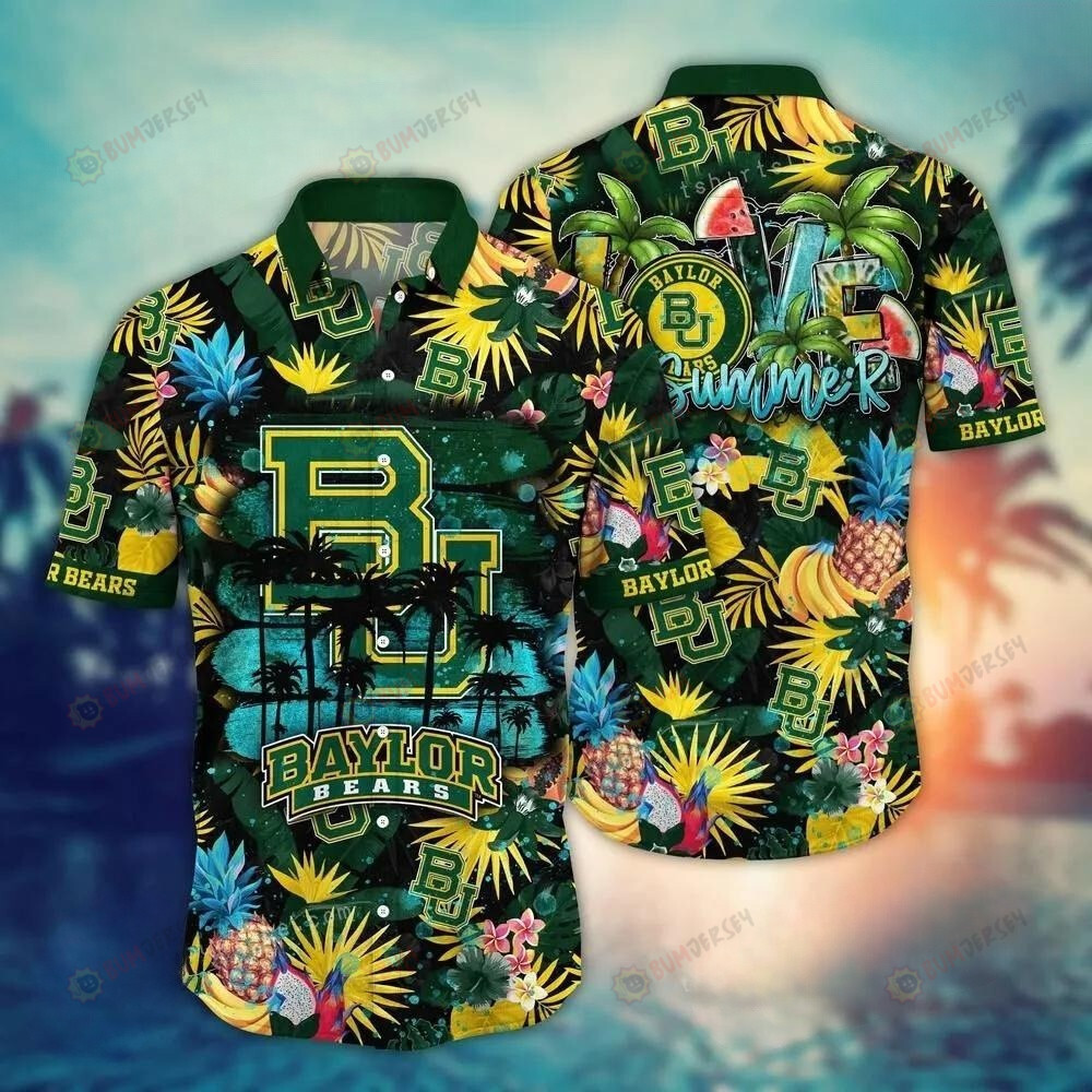 NCAA Baylor Bears Logo Flower Tropical Fruit Tree Pattern Hawaiian Shirt SH1