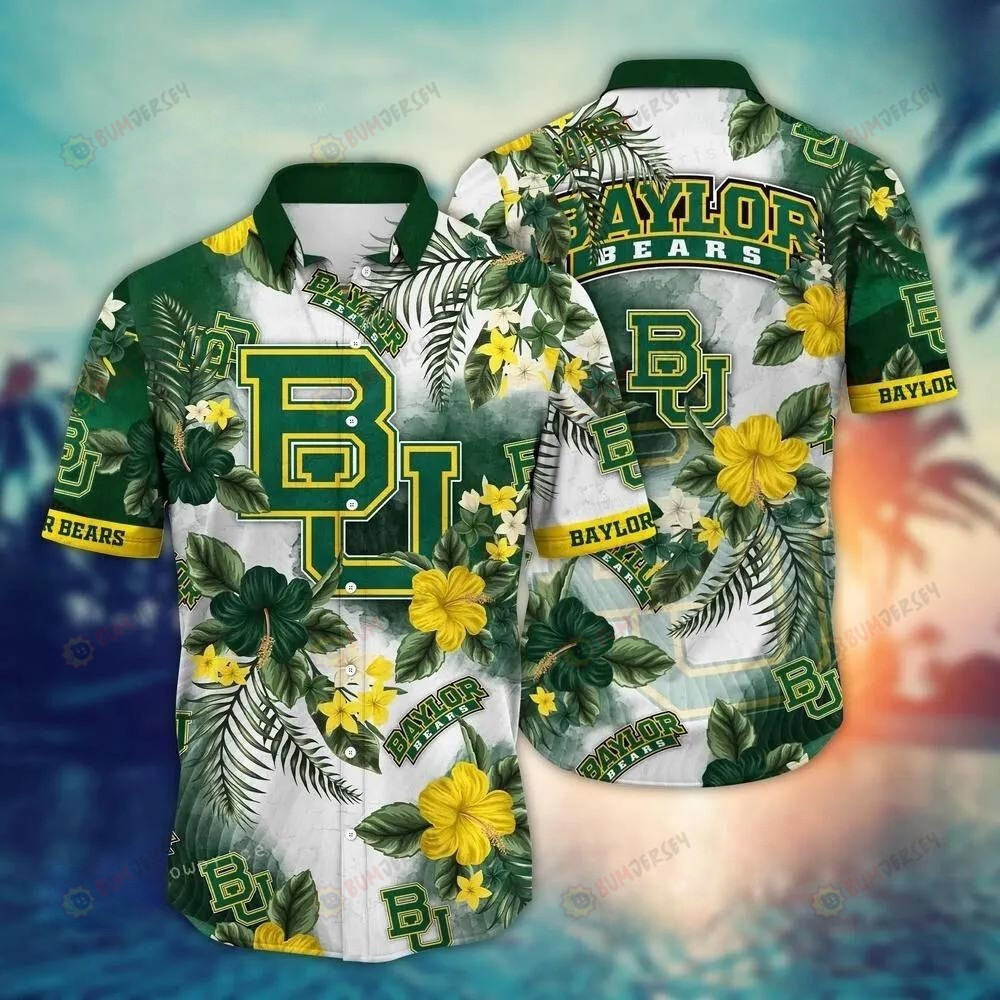 NCAA Baylor Bears Logo Hibiscus Leaf Pattern Hawaiian Shirt SH1