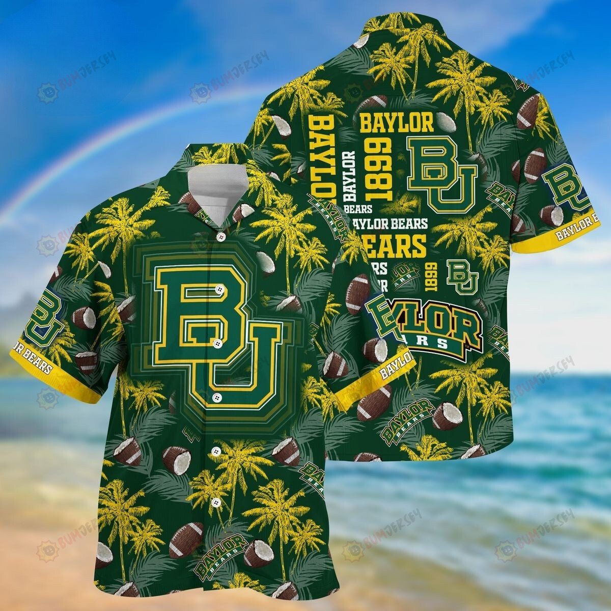 NCAA Baylor Bears Logo Tropical Palm Tree Pattern Hawaiian Shirt SH1
