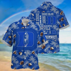 NCAA Duke Blue Devils Logo Coconut Palm Leaf Pattern Blue Hawaiian Shirt SH1