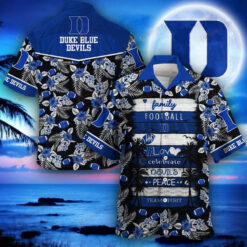 NCAA Duke Blue Devils Logo Coconut Tree Hibiscus Leaf Ball Pattern Hawaiian Shirt SH1