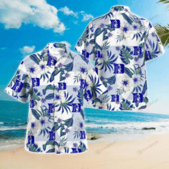 NCAA Duke Blue Devils Logo Floral Hibiscus Leaf Pattern White Hawaiian Shirt SH1