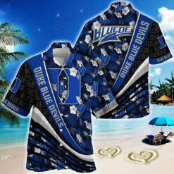 NCAA Duke Blue Devils Logo Hibiscus Leaf Pattern Hawaiian Shirt SH1