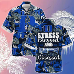 NCAA Duke Blue Devils Logo Stress Blessed Obsessed Pattern Hawaiian Shirt SH1