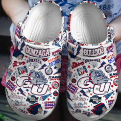 NCAA Gonzaga Bulldogs Logo Thunder Bolt Pattern White Crocband Clog Comfortable Water Shoes - AOP Clog