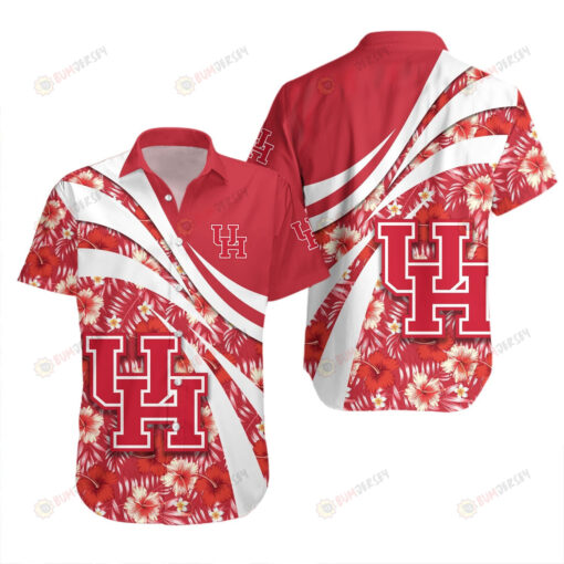 NCAA Houston Cougars Logo Colorful Hibiscus Leaf Red 3D Hawaiian Shirt SH1