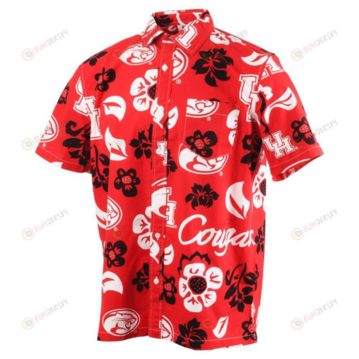 NCAA Houston Cougars Logo Floral Leaf Red 3D Hawaiian Shirt SH1