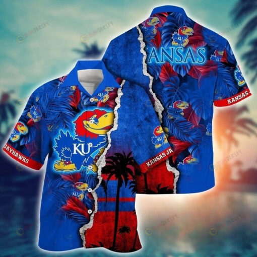 NCAA Kansas Jayhawks Logo Palm Coconut Pattern Blue 3D Hawaiian Shirt SH1