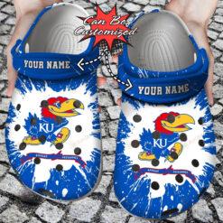 NCAA Kansas Jayhawks Splash Pattern Custom Name Crocband Clog Comfortable Water Shoes - AOP Clog