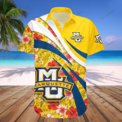NCAA Marquette Golden Eagles Logo Colorful Hibiscus Pattern Yellow 3D Hawaiian Shirt SH1
