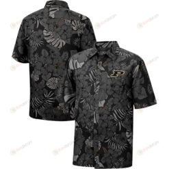 NCAA Purdue Boilermakers Hibiscus Palm Pattern Black Hawaiian Shirt SH1