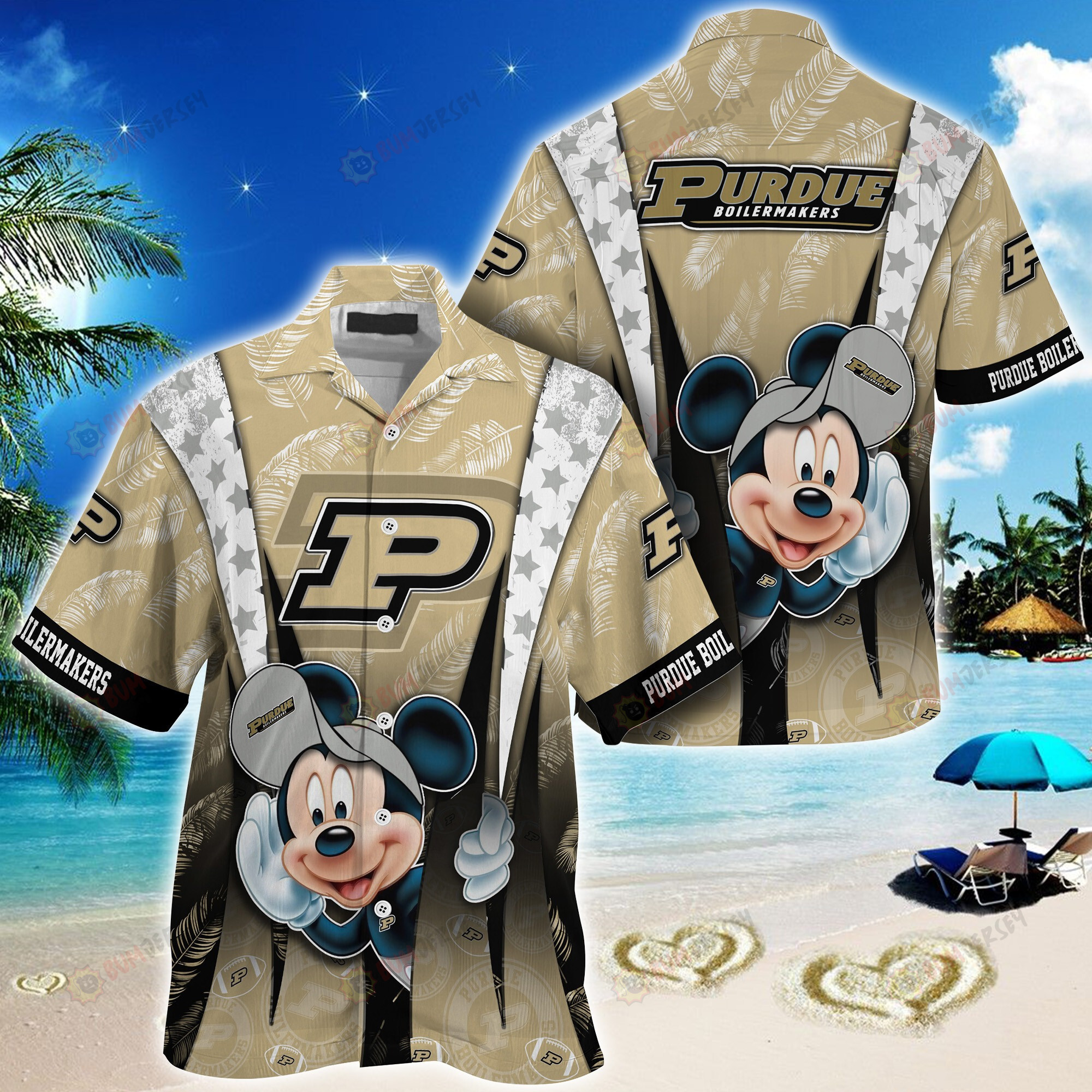 NCAA Purdue Boilermakers Logo Mickey Palm Pattern Hawaiian Shirt SH1