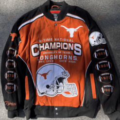 NCAA Texas Longhorns Champions Varsity Black Bomber Jacket 3D Printed Logo