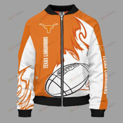 NCAA Texas Longhorns Flame Ball Orange White Bomber Jacket 3D Printed Logo