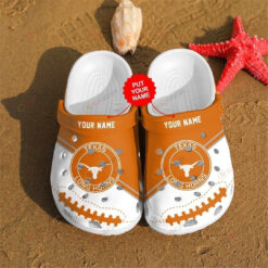 NCAA Texas Longhorns Logo Ball Texture Custom Name Crocband Clog Comfortable Water Shoes - AOP Clog