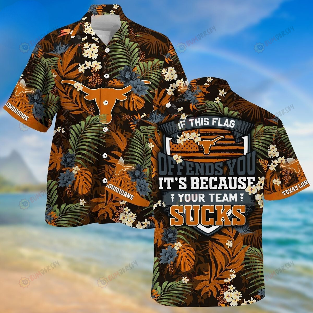 NCAA Texas Longhorns Logo Colorful Flower Leaf Pattern 3D Hawaiian Shirt SH1