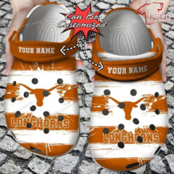 NCAA Texas Longhorns Logo Colors Splash Pattern Custom Name Crocband Clog Comfortable Water Shoes - AOP Clog