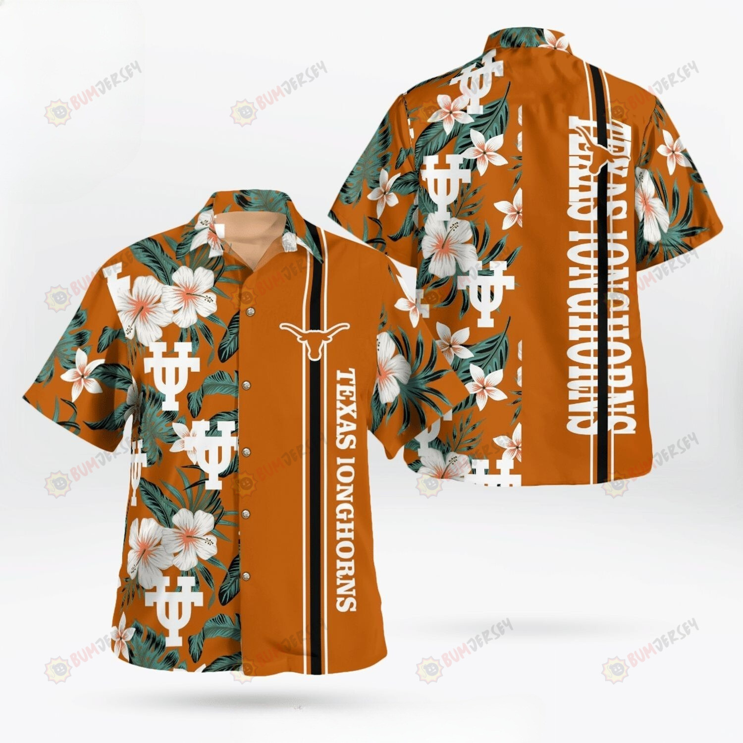 NCAA Texas Longhorns Logo Flowery Aloha Summer Beach Orange 3D Hawaiian Shirt SH1