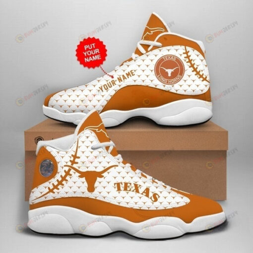 NCAA Texas Longhorns Logo Printed In Orange Ball Texture Custom Name Air Jordan 13 Shoes Sneakers