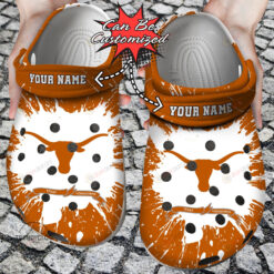 NCAA Texas Longhorns Logo Splash Pattern Custom Name Crocband Clog Comfortable Water Shoes - AOP Clog