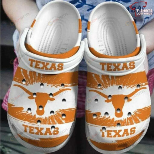 NCAA Texas Longhorns Logo Splash White Orange Crocband Clog Comfortable Water Shoes - AOP Clog