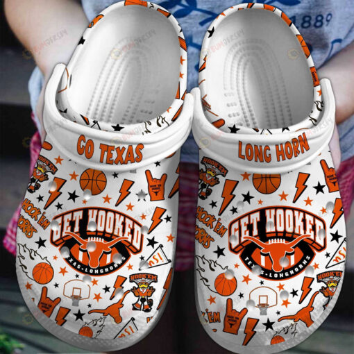 NCAA Texas Longhorns Logo Star Thunder Bolt Basketball Pattern White Crocband Clog Comfortable Water Shoes - AOP Clog