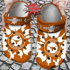 NCAA Texas Longhorns Logo University Team Colors Splash Custom Name Crocband Clog Comfortable Water Shoes - AOP Clog