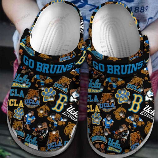 NCAA UCLA Bruins Logo Mascot Pattern Black Crocband Clog Comfortable Water Shoes - AOP Clog