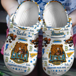 NCAA UCLA Bruins Logo Mascot Thunder Bolt Star Pattern White Crocband Clog Comfortable Water Shoes - AOP Clog